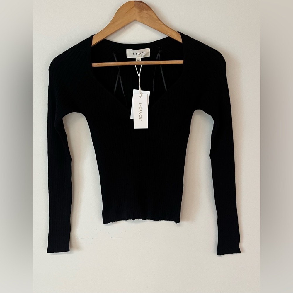 L* Space Camryn Ribbed Pullover Long Sleeve Top Women's Size XS Black - Picture 3 of 6